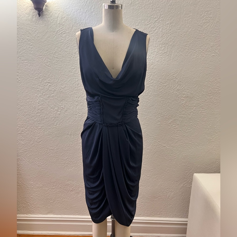 J Mendel Silk Jersey Draped Cowl Neck Dress